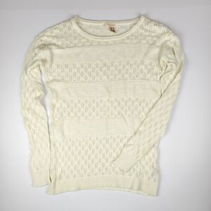 DKNY Jeans Knit Sweater Medium Cream Lace Pullover Fall Chic Layering Top